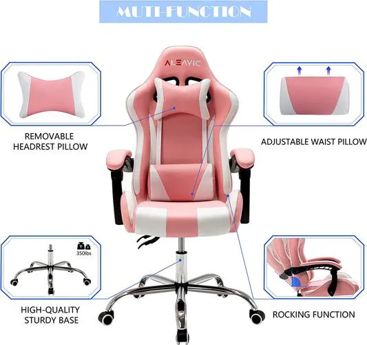 Características de un sillón gaming rosa y blanco