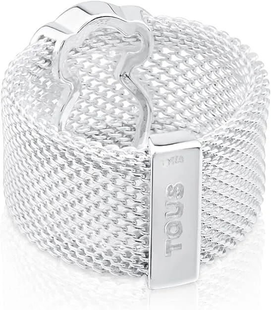 Anillo plata Tous malla y osito colección Icon Mesh