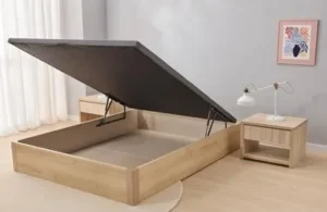 Canapé abatible Marmota color madera, abierto