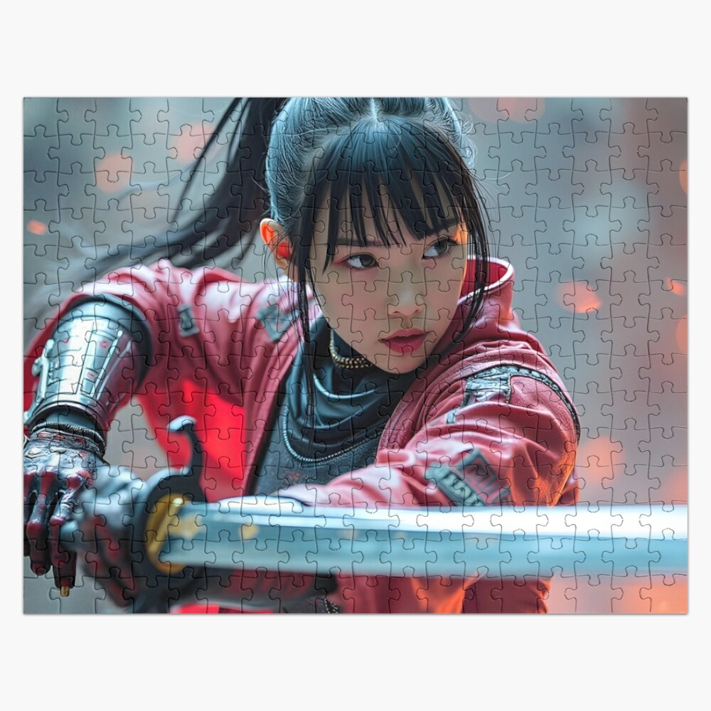 Rompecabezas para adultos con imagen de guerrera samurai anime con una katana en combate