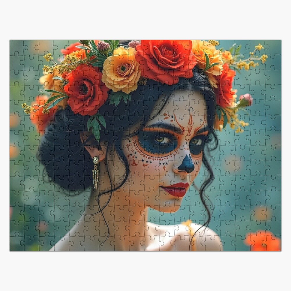 Puzzle de 1000 piezas de mujer Catrina con corona de flores en homenjaje al Día de los Muertos