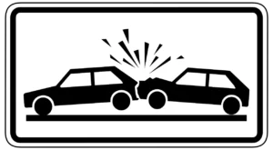 Choque entre dos coches. Ilustración de accidente de tráfico